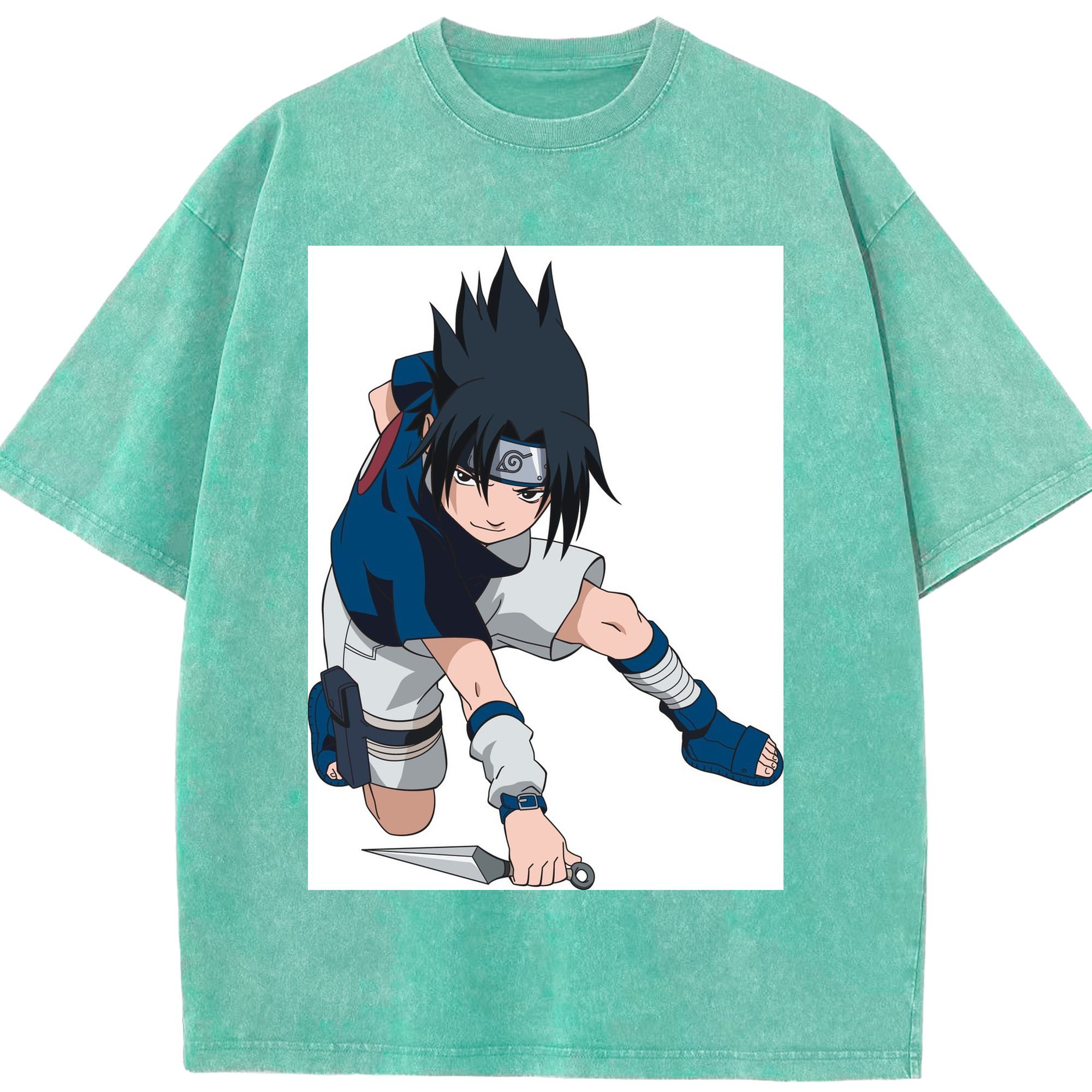 （画像用） NARUTO -ナルト- うちは サスケ Uchiha Sasuke 綿100% ヴィンテージ風 半袖Tシャツ（フロントプリント）